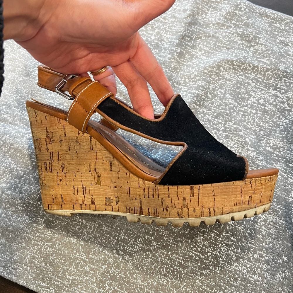 Dolce Vita Cork Wedge Black Suede Shoes - size 9.5